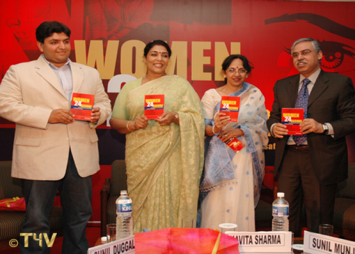 Women 24 Secure Book Launch, English version 2006. Sunil Nihal Duggal, with Smt. Renuka Choudhury (former Union Minister for Women and Child Development, Govt. of India). Mrs. Kavita Sharma, Mr. Sunil Munjal (Chairmen of Hero Enterprise).